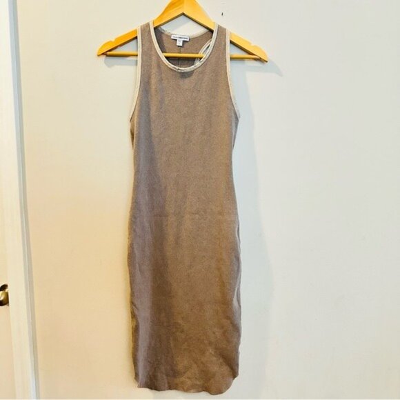 James Perse WLRK6410 Satin Trim Rib Knit Tank Dress Yak Brown Size 1 Small - Picture 2 of 10